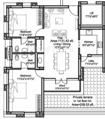 Krishna Emerald Heights (2BHK+2T (1,131 sq ft) 1131 sq ft)
