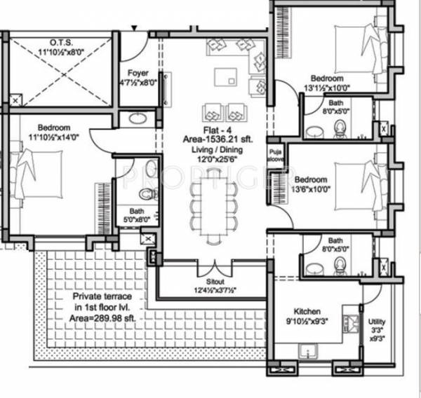 Krishna Emerald Heights (3BHK+3T (1,535 sq ft) 1535 sq ft)