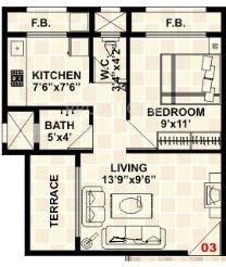 Townscape Nav Akansha Floor Plan (1BHK+2T)