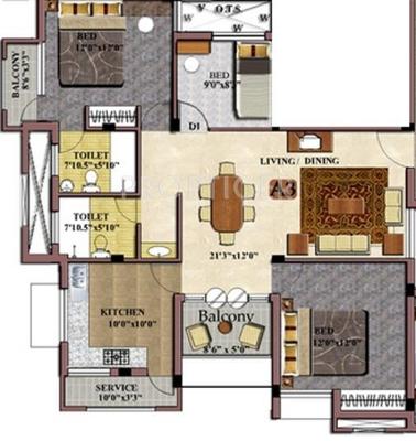 Khurinji Acacia (3BHK+2T (1,358 sq ft) 1358 sq ft)