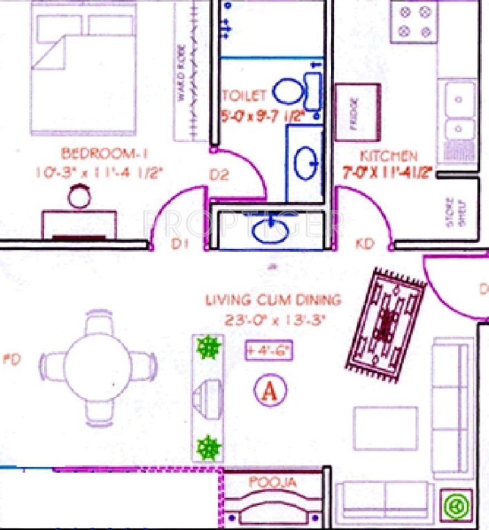 Kishorkumar Gokaldas Sagar Floor Plan (1BHK+1T)