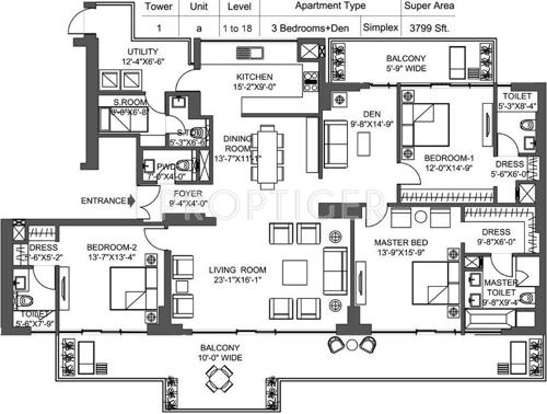 M3M Golf Estate (3BHK+3T (3,799 sq ft)   Servant Room 3799 sq ft)