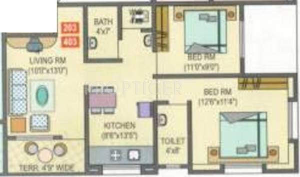 Bharti Gold (2BHK+2T (800 sq ft) 800 sq ft)