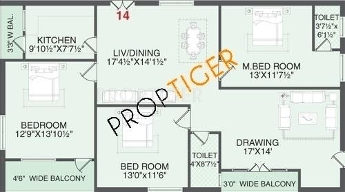 SAP Constructions Nandavanam Apartments Floor Plan (3BHK+3T)