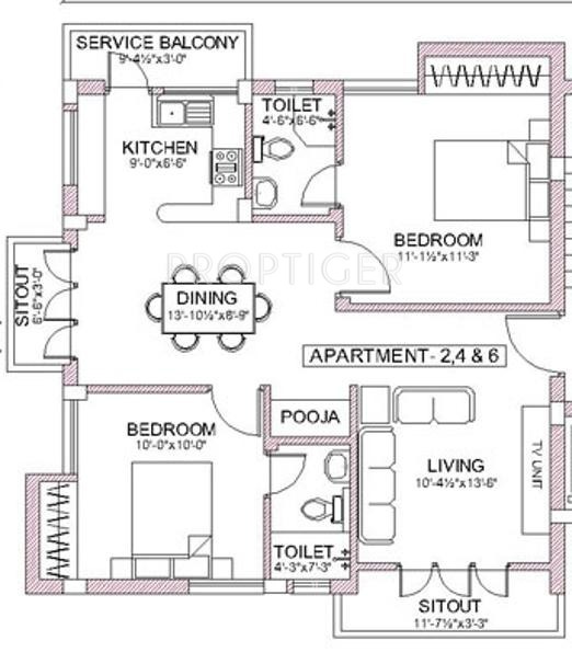 Pushkar K V Gardens (2BHK+2T (1,027 sq ft)   Pooja Room 1027 sq ft)