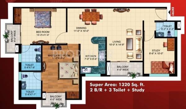 Paramount Mapple (2BHK+3T (1,320 sq ft) Study Room 1320 sq ft) Paramount Mapple (2BHK+3T (1,320 sq ft) Study Room 1320 sq ft)