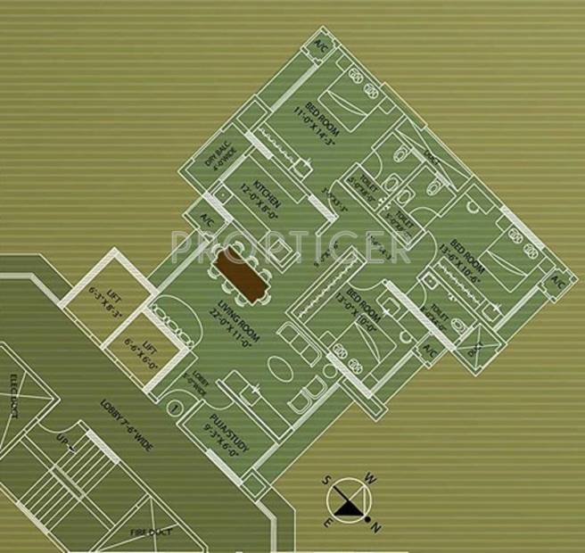 Keystone Realtors Rustomjee Adarsh Regal B Floor Plan (3BHK+3T)