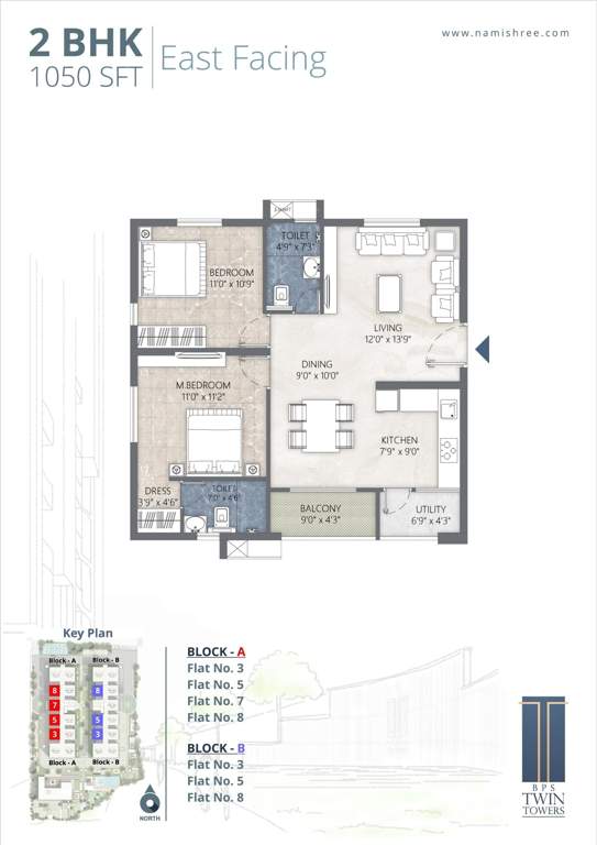 1050 sq ft 2 BHK 2T Apartment for Sale in Namishree Infrastructure And