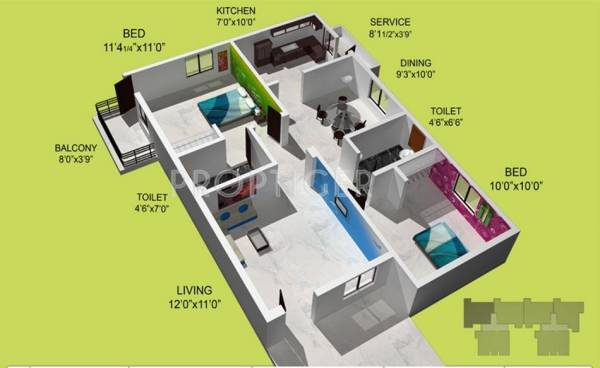 Paramount Coral Springs Floor Plan (2BHK+2T)