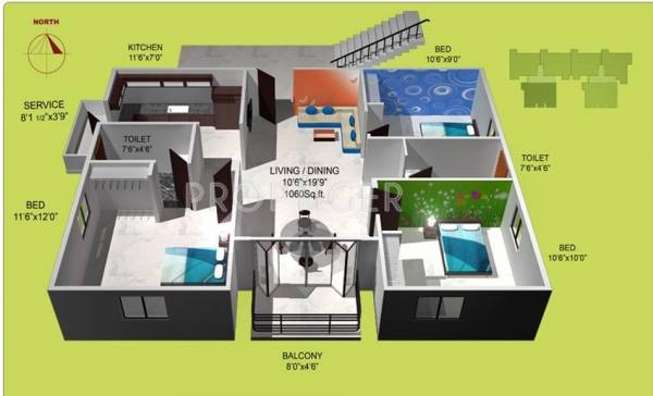 Paramount Coral Springs Floor Plan (3BHK+3T)