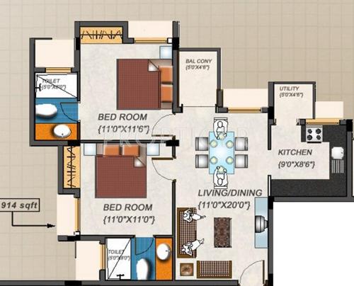 AJ Suite 16 (2BHK+2T (914 sq ft) 914 sq ft)