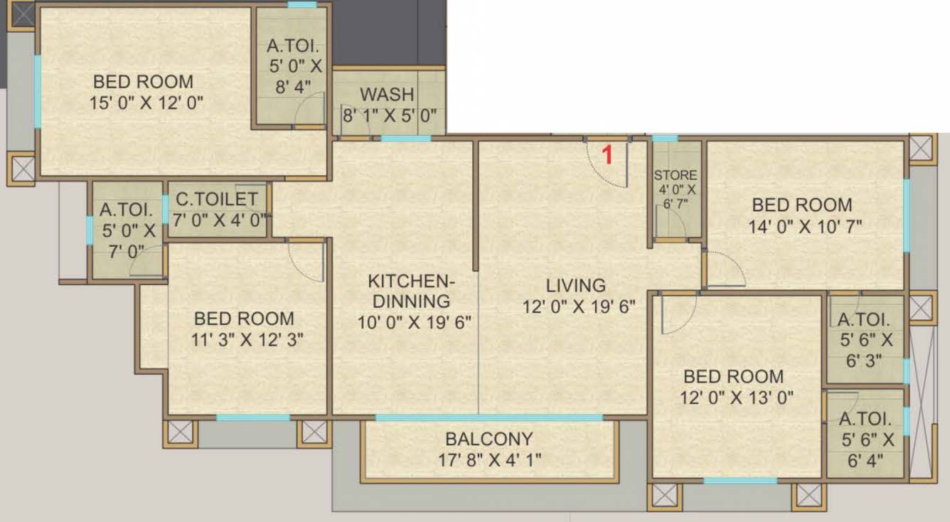 1332 sq ft 4 BHK 5T Apartment for Sale in Unity Infra Surat Malabar