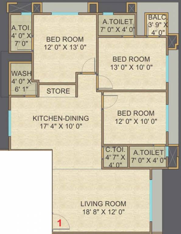 977 sq ft 3 BHK 4T Apartment for Sale in Unity Infra Surat Malabar Plus