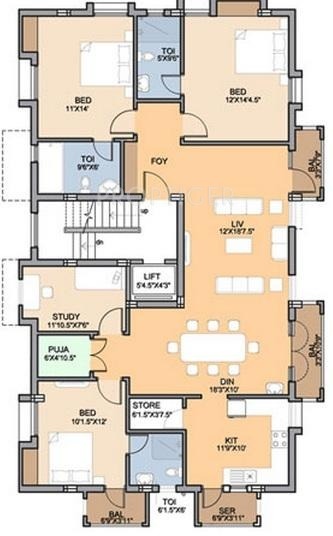 Pushkar Nakshatra (3BHK+3T (2,100 sq ft) + Study Room 2100 sq ft)