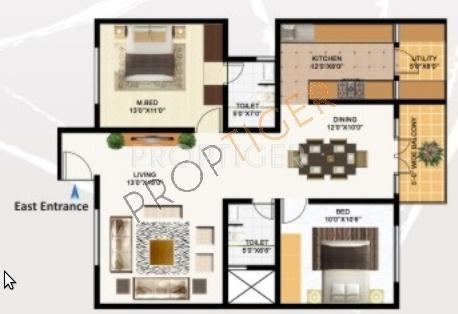 TG T G Solitaire (2BHK+2T (1,305 sq ft) 1305 sq ft)