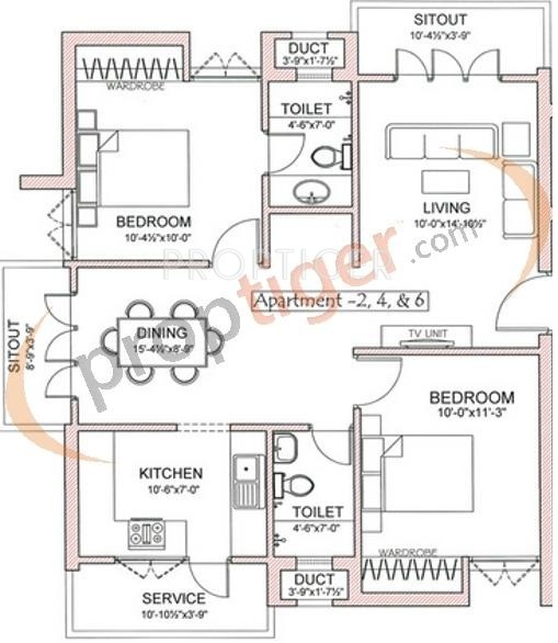 Pushkar Pushkar Gnanam Floor Plan (2BHK+2T)