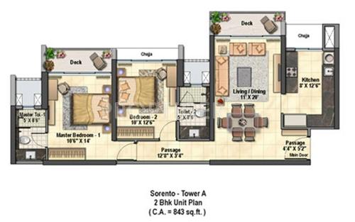 Raheja Exotica (2BHK+2T (1,285 sq ft) 1285 sq ft)
