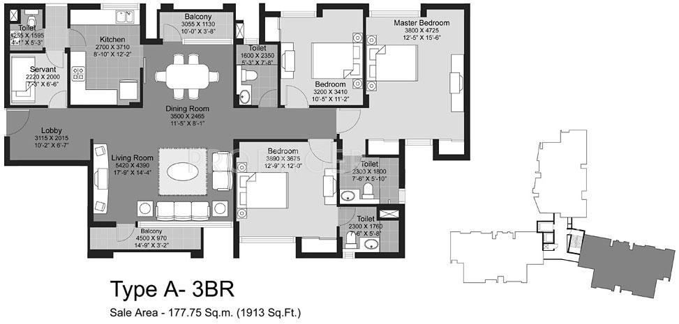 1695 sq ft 3 BHK 3T Apartment for Sale in Unitech Horizon