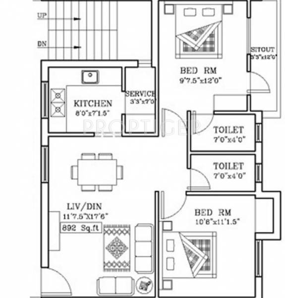 Pranav Srivari (2BHK+2T (892 sq ft) 892 sq ft)