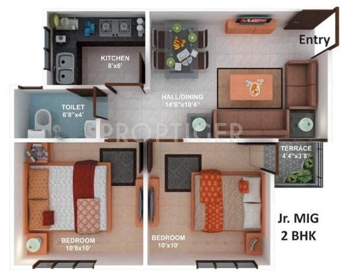 Fortune Soumya Tulip Heights (2BHK+2T (633 sq ft) 633 sq ft)