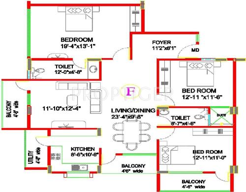  Viva Espana II (3BHK+2T (1,900 sq ft) 1900 sq ft)