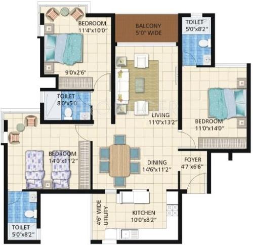 Umiya Sundance Apartments (3BHK+3T (1,625 sq ft) 1625 sq ft)