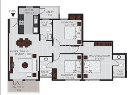 Sycon Cressida (3BHK+3T (1,365 sq ft) 1365 sq ft)
