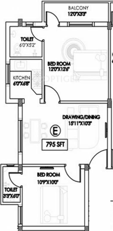 Le Monarch (2BHK+2T (795 sq ft) 795 sq ft)