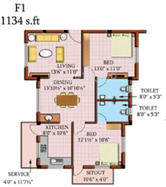 Rajmeena Soundarya (2BHK+2T (1,134 sq ft) 1134 sq ft)