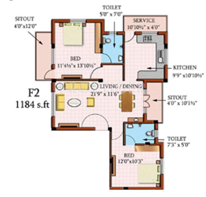 Rajmeena Soundarya (2BHK+2T (1,184 sq ft) 1184 sq ft)