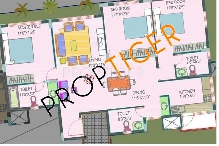 Floor Plan (3BHK+3T) PROPZONE Sree Utopia Floor Plan (3BHK+3T)