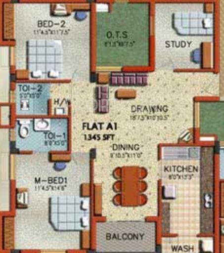 Rajparis Harmony (2BHK+2T (1,345 sq ft)   Study Room 1345 sq ft)