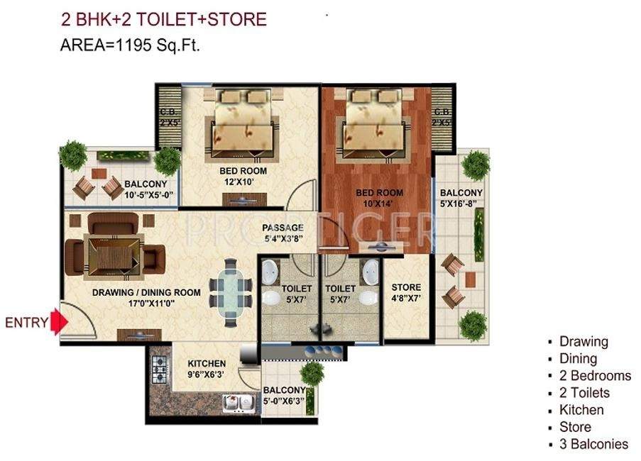 Wall Rock Aishwaryam (2BHK+2T (1,195 sq ft) 1195 sq ft)