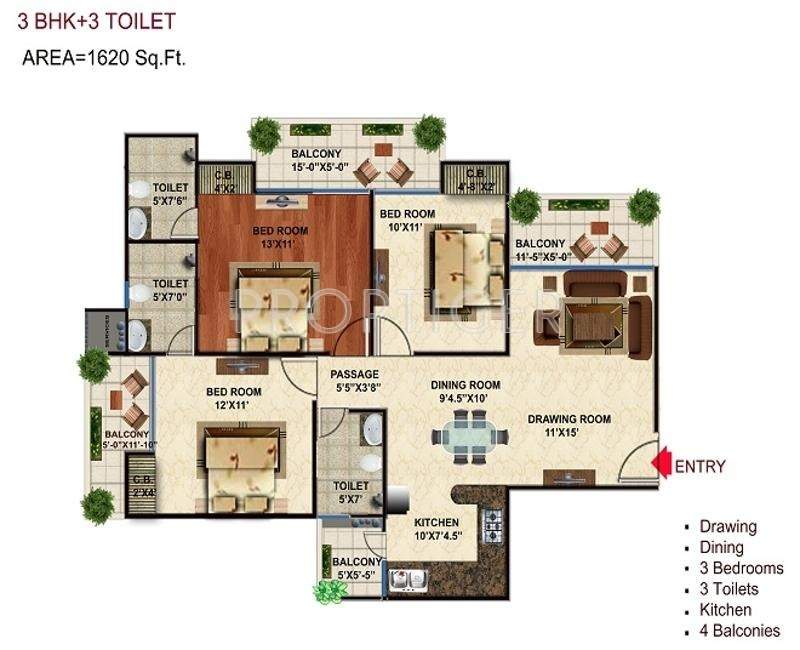 Wall Rock Aishwaryam (3BHK+3T (1,620 sq ft) 1620 sq ft)
