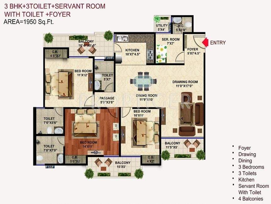Wall Rock Aishwaryam (3BHK+3T (1,950 sq ft) Servant Room 1950 sq ft)