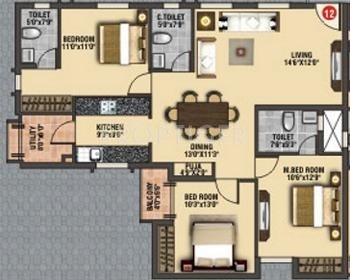 Tejas Daffodils (3BHK+3T (1,465 sq ft) 1465 sq ft)