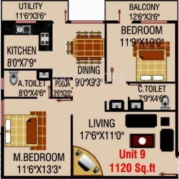 MSK Lakvin Shelters (2BHK+2T (1,120 sq ft)   Pooja Room 1120 sq ft)
