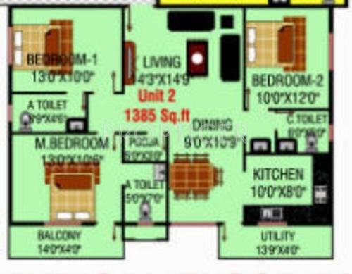 MSK Lakvin Shelters (3BHK+3T (1,385 sq ft)   Pooja Room 1385 sq ft)