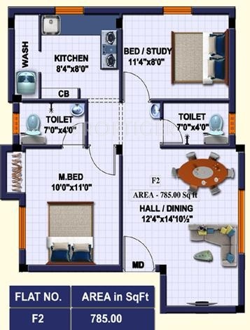 Hitech Ramyam (2BHK+2T (785 sq ft) 785 sq ft)
