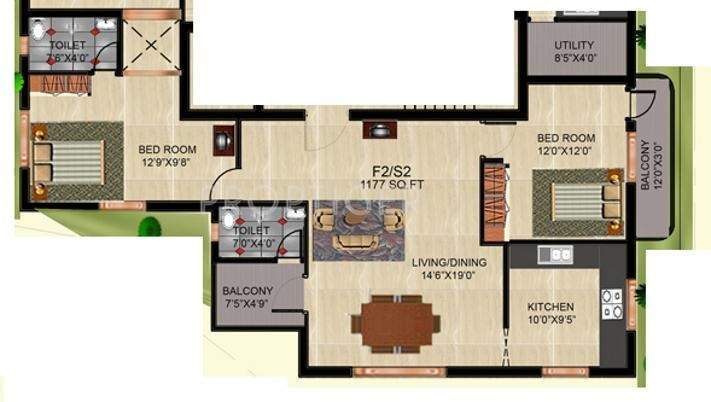  CM Enclave (2BHK+2T (1,177 sq ft) 1177 sq ft)