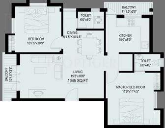 Vin Vin Orient (2BHK+2T (1,045 sq ft) 1045 sq ft)