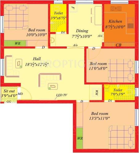 Arvind Enclave I (3BHK+2T (1,110 sq ft) 1110 sq ft)