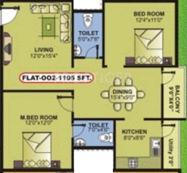 BM Paradise (2BHK+2T (1,105 sq ft) 1105 sq ft)