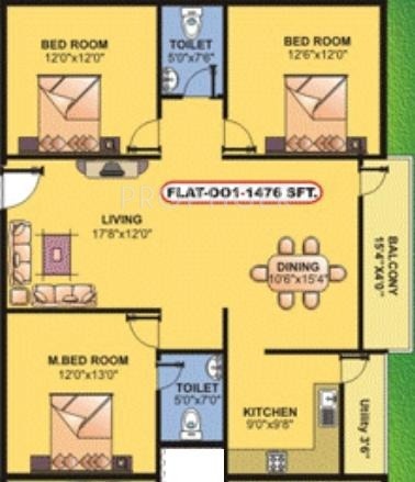 BM Paradise (3BHK+2T (1,476 sq ft) 1476 sq ft)