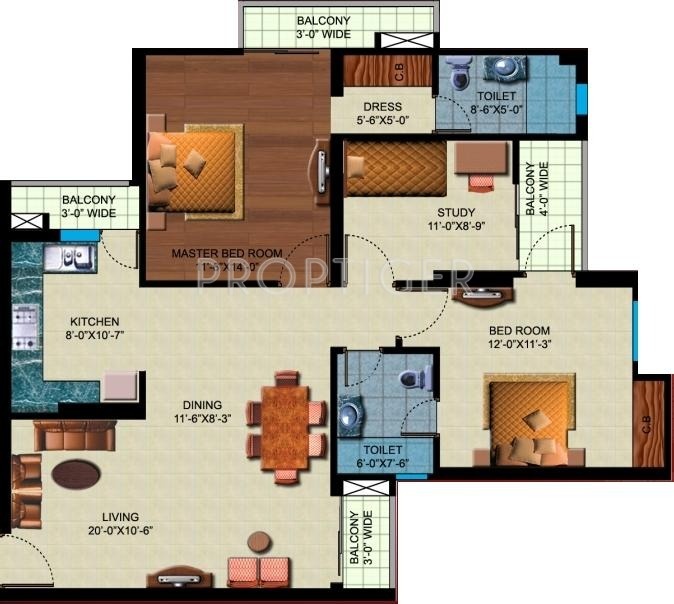Paramount Orchid (2BHK+2T (1,410 sq ft)   Study Room 1410 sq ft)