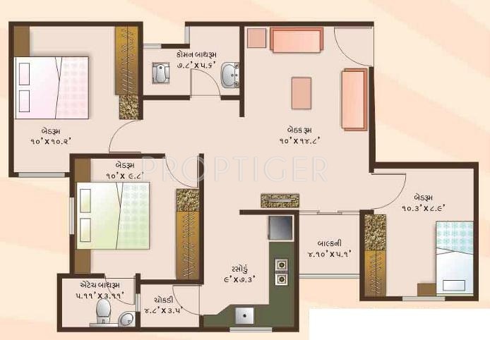 JBR Ayodhya Apartment (3BHK+2T (1,053 sq ft) 1053 sq ft)