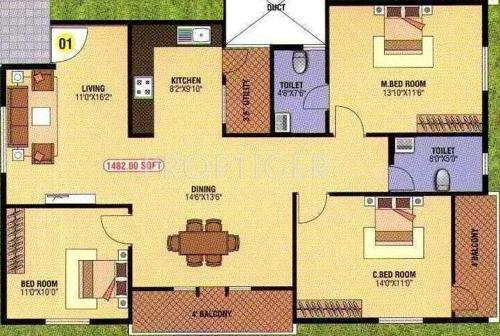 Blue Stone Sundeep Grand (3BHK+2T (1,462 sq ft) 1462 sq ft)