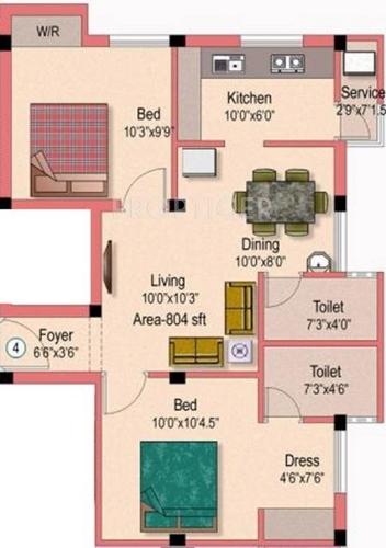 Apex Sri Krishna Nagar (2BHK+2T (804 sq ft) 804 sq ft)