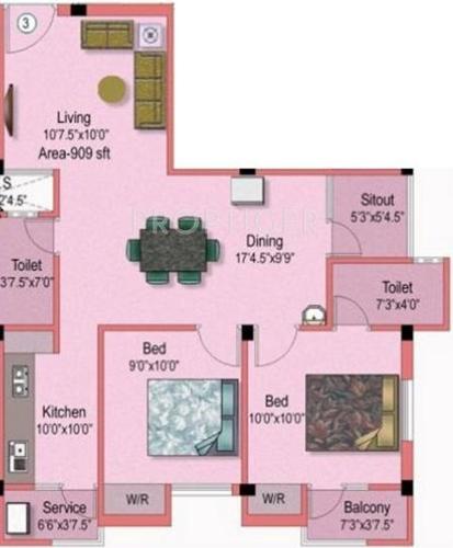 Apex Sri Krishna Nagar (2BHK+2T (909 sq ft) 909 sq ft)