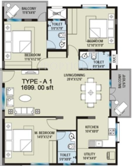 Blue Stone Signature (3BHK+3T (1,699 sq ft) 1699 sq ft)